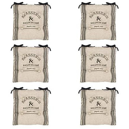 Lot de 6 galettes de chaise bistrot - 40 x 40 cm - Noir