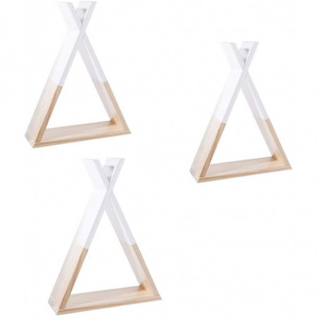 Lot de 3 étagères tipi - 30 x 39 x 10 cm - Pin - Blanc