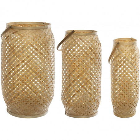 Lot de 3 lanternes - Bambou et verre - Beige