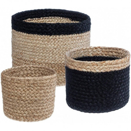 Lot de 3 paniers de rangement - Jute - Beige et noir