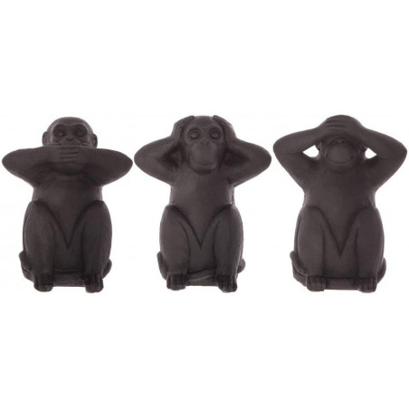 Lot de 3 singes en résine - L 19.5 x l 14 x H 24 cm - Noir