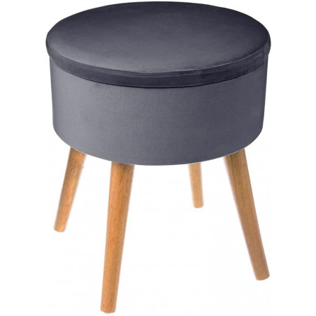 Tabouret coffre en velours - Bois - Gris foncé