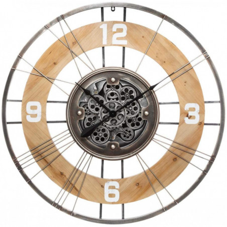 Horloge rouages - D 90 x P 7 cm - Bois de sapin