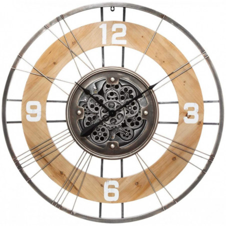 Horloge rouages - D 90 x P 7 cm - Bois de sapin