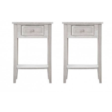 Lot de 2 meubles de chevet - Table de nuit - Bois vieilli - 1 tiroir + 1 étagère
