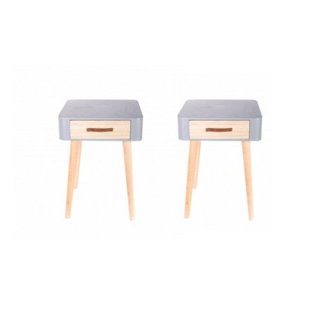 Lot de 2 tables de chevet 1 tiroir - 35 x 35 x 48 cm - Bois - Gris