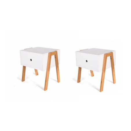 Lot de 2 tables de chevet empilable - 44 x 35 x 45,3 cm - Bois - Blanc