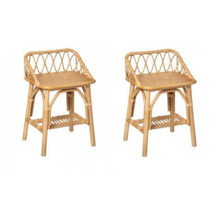 Lot de 2 tables de chevet en rotin - L. 37 x P. 30 x H. 56 cm - Beige