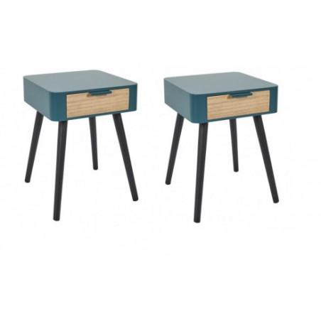 Lot de 2 tables de chevet bicolore - 48 x 40 x 35 cm - Bleu