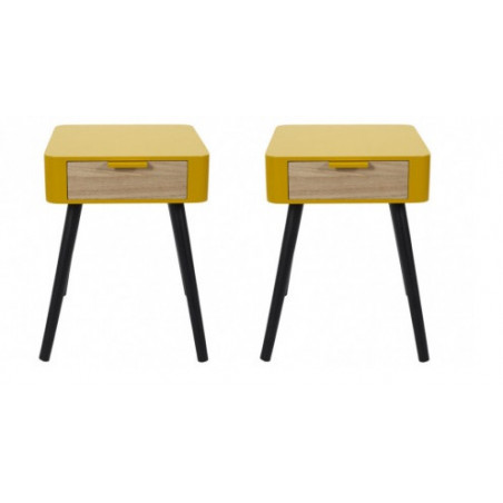 Lot de 2 tables de chevet bicolore - 48 x 40 x 35 cm - Jaune