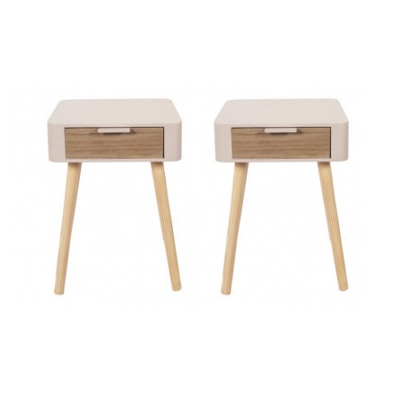 Lot de 2 tables de chevet bicolore - 48 x 40 x 35 cm - Rose