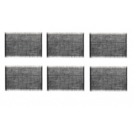 Lot de 6 sets de table à frange - L 44,8 x l 30 cm - Jute végétal - Noir