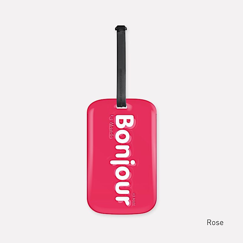 Étiquette pour bagage - Bonjour - 12 x 12 cm - Rose