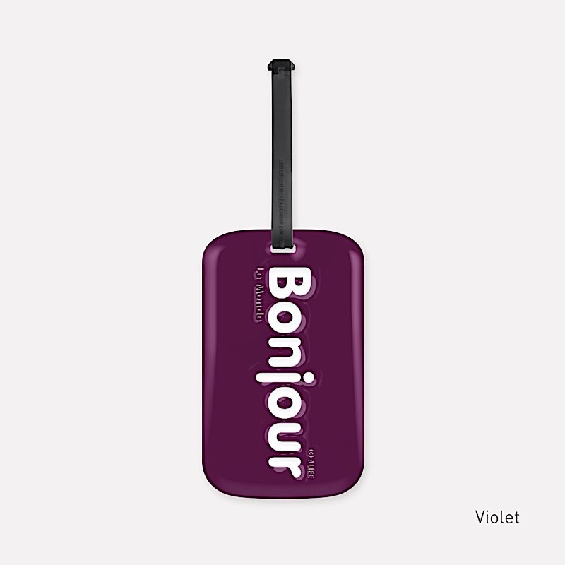 Étiquette pour bagage - Bonjour - 12 x 12 cm - Violet