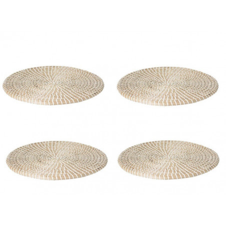 Lot de 4 sets de table en osier - D 35 cm - Vannerie - Blanc et Beige