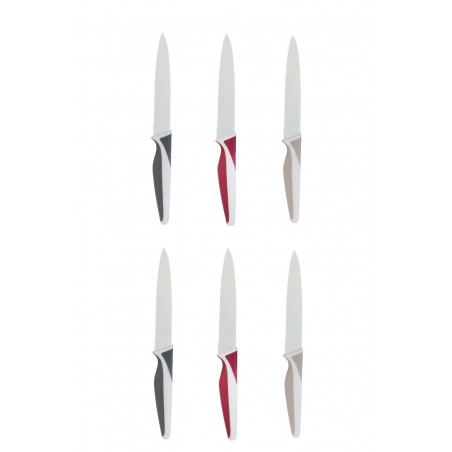 Lot de 6 couteaux en céramique - 1,5 x 23 x 2,3 cm - Taupe/Gris/Rouge