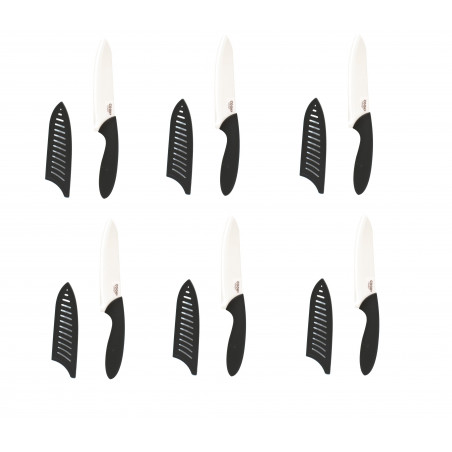 Lot de 6 couteaux en céramique avec étui - 24 cm - Noir