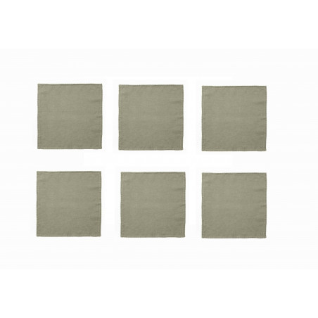 Lot 6 serviettes de table lin lavé - Romance - 43 x 43 cm - Vert romarin