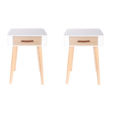 Lot de 2 tables de chevet 1 tiroir - 35 x 35 x 48 cm - Bois - Blanc