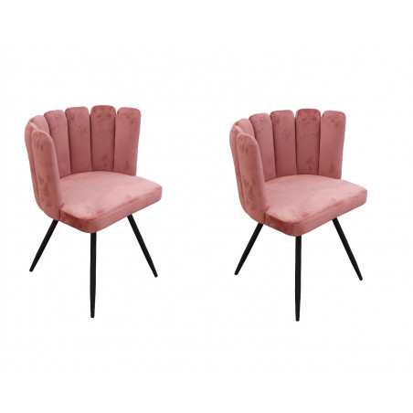 Lot de 2 Chaises Rondes en Velours | L 53 x P 51 x H 80 cm | Rose | 4 Pieds en Métal