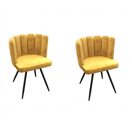 Lot de 2 Chaises Rondes en Velours | L 53 x P 51 x H 80 cm | Jaune| 4 Pieds en Métal