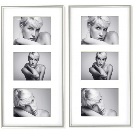 Lot de 2 cadres photos plastique multi vues - Walther Galeria - 3 vues - 46,9 x 23,9 cm - Argenté