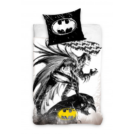 Parure de lit Batman - 150 x 210 cm + 50 x 60 cm - Enfant - Noir et blanc