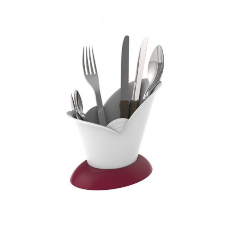 Range couverts - L 15,5 x l 10 x H 15,5 cm - Blanc et rouge