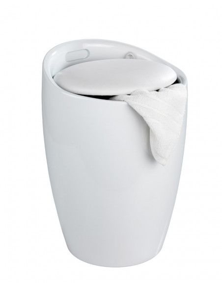 Tabouret de douche blanc - Wenko - Panier à linge intégré