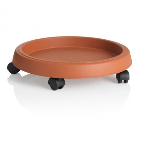 Porte plantes à roulettes - D 30 cm - Marron - Support pots de fleurs roulant