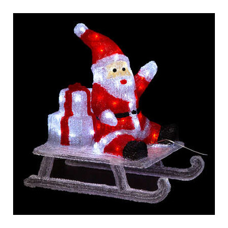 Traineau père-noël lumineux - L 48,5 x P 24,2 x H 47,3 cm - Rouge - Décoration lumineuse de Noël