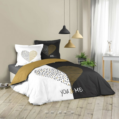 Parure de lit en coton - 240 x 220 - Blanc et noir