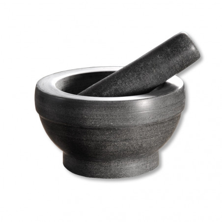 Mortier et pilon en granit - D 16 x H 8,5 cm - Gris