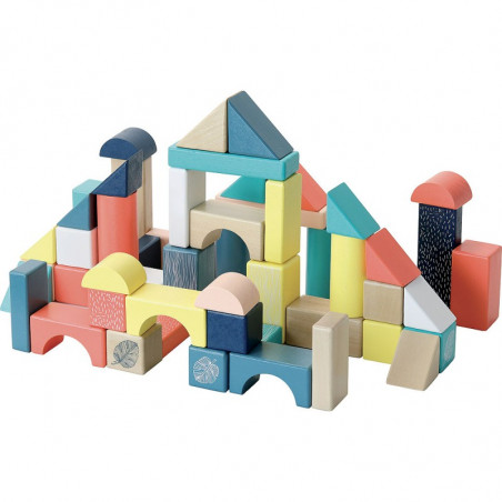 Baril de 54 cubes en bois - 2 ans - Multicolore