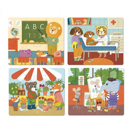 4 puzzles évolutifs - Les métiers - 18 mois - Bois