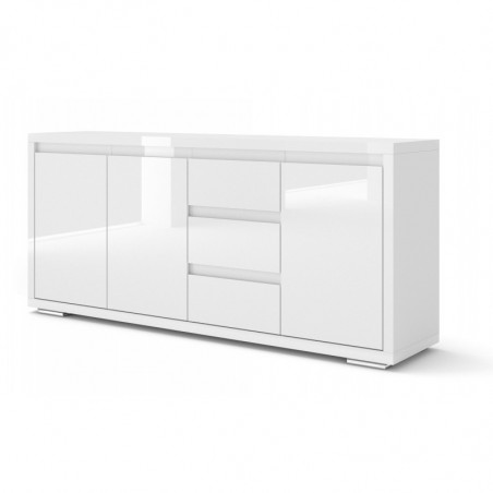 Commode meuble TV - Nordic Bianco 3 - L 175 x P 40 x H 76 cm - Blanc