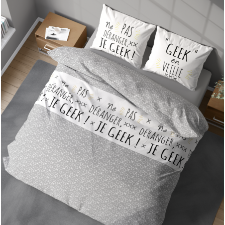 Parure de lit en coton - Geek - 260 x 240 cm - Gris et blanc