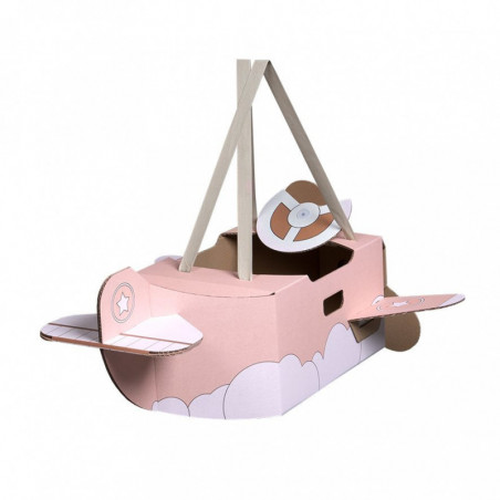 Kit déguisement en carton - Avion - 80 x 73 x 32 cm - Rose