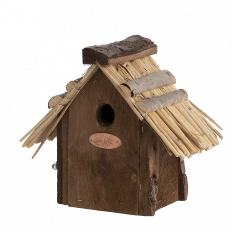 Nichoir pour Roitelet en bois et en paille - 13,8 x 19 x 20,7 cm - Marron