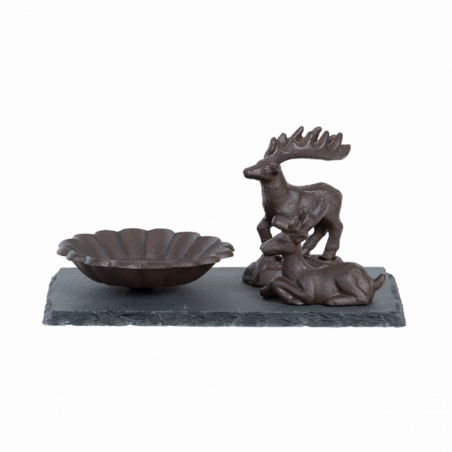 Bain d'oiseaux sur ardoise - L 12 x l 20 x H 9,3 cm - Cerfs