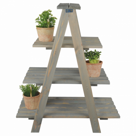 Étagère plantes de jardin triangulaire en bois - 38,5 x 61,5 x 73 cm - Gris