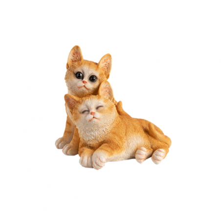 Figurine décorative intérieur ou extérieur - Deux chats - H 18 cm - Beige