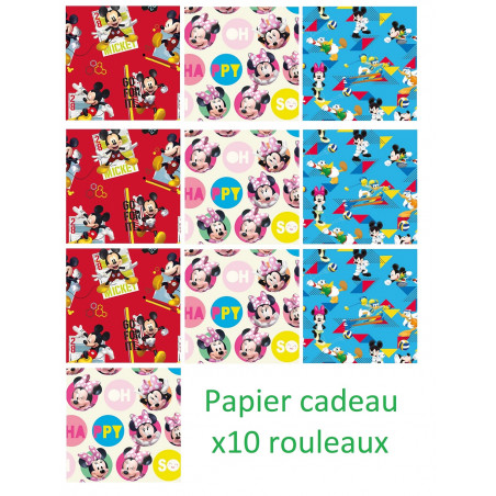 Lot de 10 rouleaux de papier cadeau Mickey & Minnie - 200 x 70 cm - Aléatoire