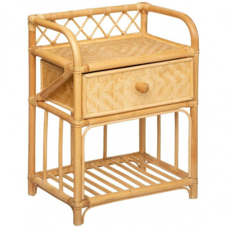 Table de chevet en Rotin et Bambou - 1 tiroir - H 60 cm