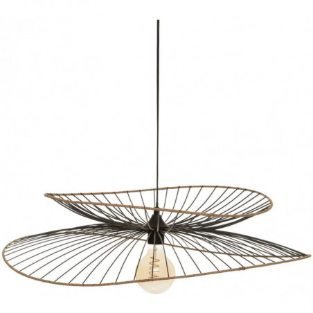 Suspension lumineuse en métal noir - D 69,5 cm - Double arrondi design