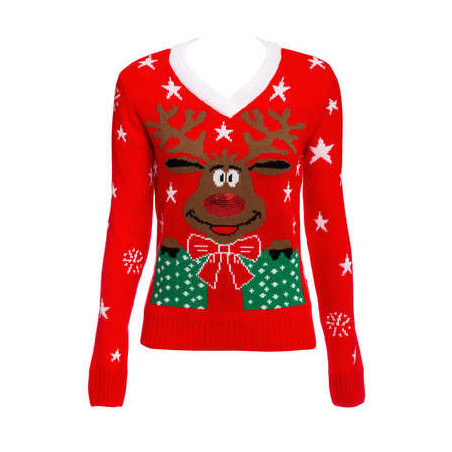 Pull de Noël pour femme - S/M - Rouge