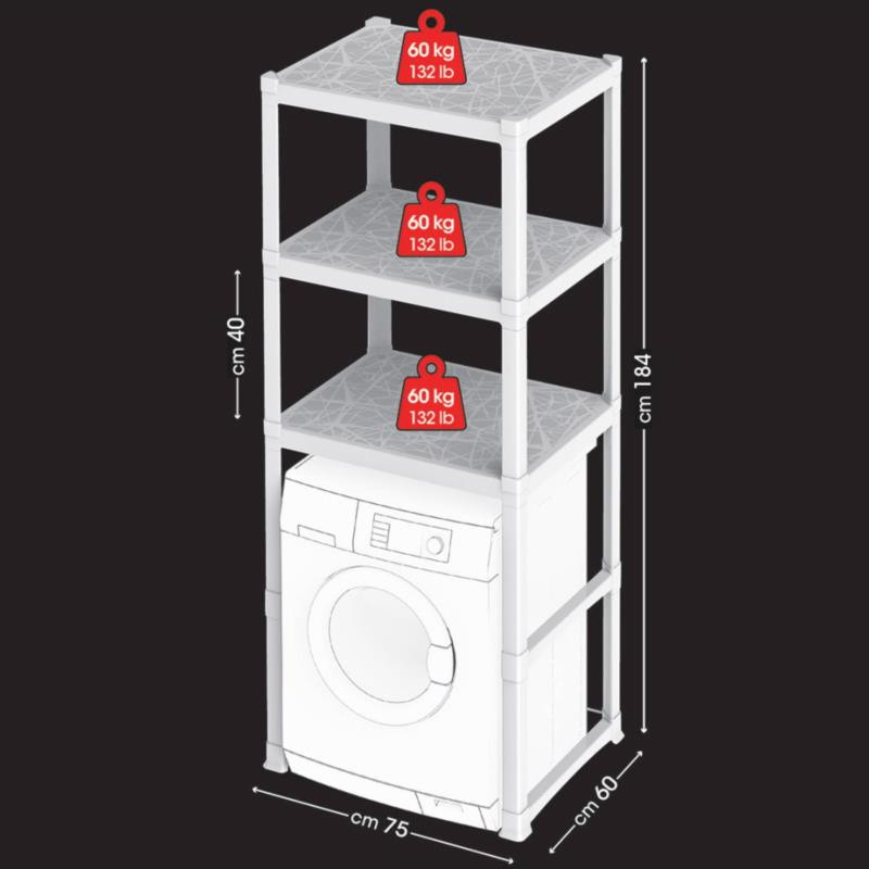 Etagère modulable dessus de machine à laver - H 184 cm - Ultra