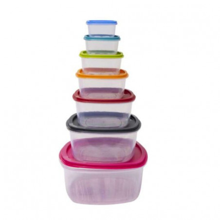 Ensemble de 7 boîtes alimentaires avec couvercles multicolores - Jusqu'à 5.5L