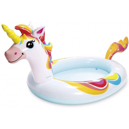 Piscine gonflable Licorne avec toit pare-soleil amovible - Intex - Avec jets arroseurs