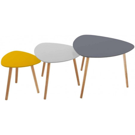 Lot de 3 Tables à café gigognes - Style scandinave - 3 Coloris différents Gris Foncé - Gris Clair et Moutarde